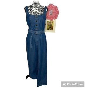 NWT Sincerely Jules Blue Jean Denim Button Down, Belted, & Wide Leg Jumpsuit L